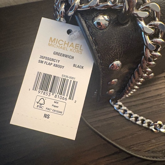 NEW AUTHENTIC Michael Kors Greenwich Black Studded Flap Crossbody Bag. - Picture 7 of 9